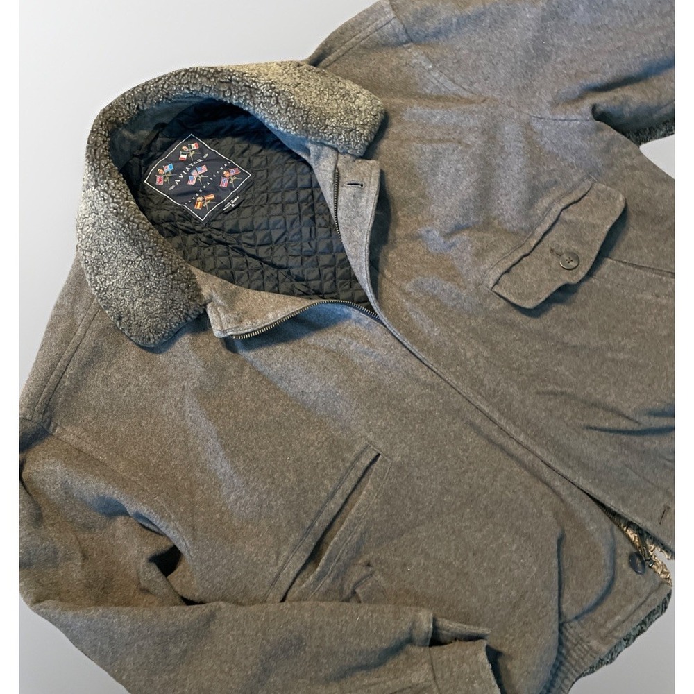 Mens XL Aviator Bomber Jacket Brown Flight Style USA  Wool Blend‎ Lining